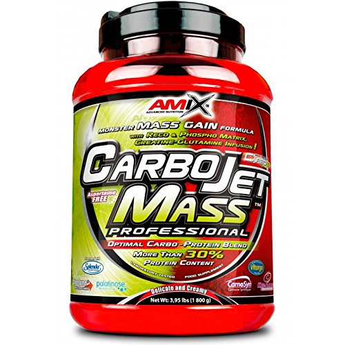AMIX - Complemento Alimenticio - Carbojet Mass Professional - Carbohidratos y Proteínas para Aumentar la Masa Muscular - Concentrado Proteína de Suero - Recuperador Muscular - Fresa y Plátano - 1,8 KG
