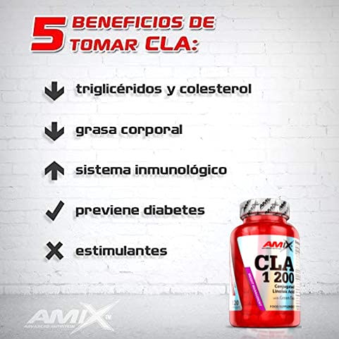 AMIX - Complemento Alimenticio - CLA 1200 - 120 Comprimidos - Sin Estimulantes - Suplemento con Ácido Linoleico y Té Verde - Potente Antioxidante - Quemador de Grasa