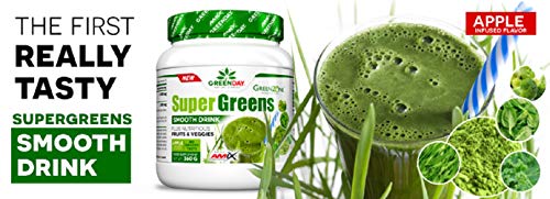 AMIX - Complemento Alimenticio - GreenDay Super Greens Smooth Drink - 360 Gr - Prepara tu Smoothie - Ayuda a Controlar el Peso - Aporte de Energía - Batidos Verdes - Suplemento Alimenticio Vegetal