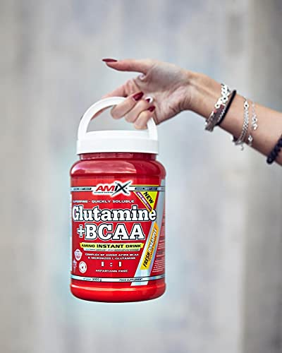 Amix - Glutamina + Bcaa - Suplemento Alimenticio - Mejora del Rendimiento - Contiene Aminoácidos Bcaa - Glutamina en Polvo - Nutrición Deportiva - Sabor a Naranja - Bote de 1 Kg