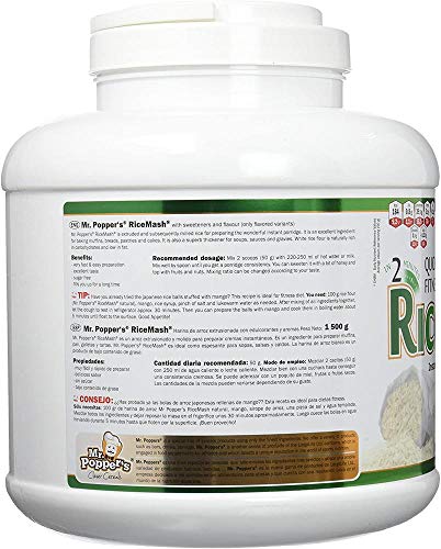 AMIX - Harina de Arroz Blanco - RiceMash Mr Poppers - 1500 Gr - Alimento Bajo en Grasa - Endulzado con Stevia - Ideal para Recetas Fitness - Alimentos Dieta Sin Azúcar