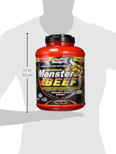 Amix - Monster Beef Protein - Suplemento Alimenticio - Mejora del Rendimiento - Proteína de Suero - Glutamina en Polvo - Nutrición - Proteína de Ternera - Sabor Lima y Vainilla - Bote de 2 Kg