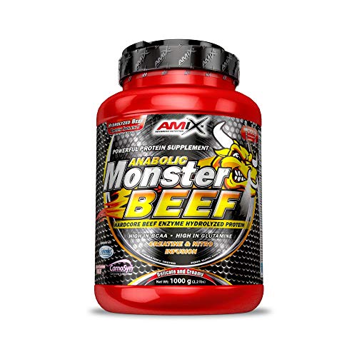 Amix - Monster Beef Protein - Suplemento Alimenticio - Mejora del Rendimiento - Proteína de Suero - Glutamina en Polvo - Nutrición - Proteína de Ternera - Sabor Vainilla - Bote de 1 Kg