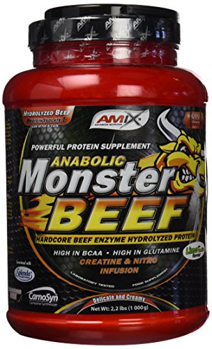 Amix - Monster Beef Protein - Suplemento Alimenticio - Mejora del Rendimiento - Proteína de Suero - Glutamina en Polvo - Nutrición - Proteína de Ternera - Sabor Vainilla - Bote de 1 Kg