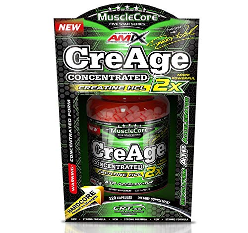 Amix MuscleCore CreAge suplemento alimenticio con alto cocnentrado de creatina HCL, 120 cápsulas