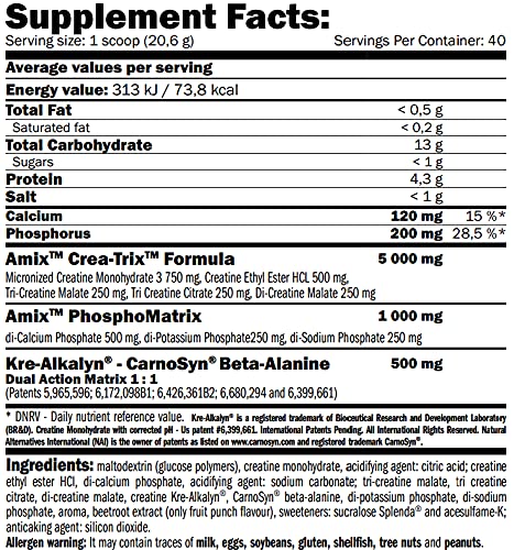 AMIX Nutrition, Crea-Trix, 10 Diferentes Tipos de Creatina en Uno, Contenido 824 g, Mayor Poder de Asimilación y Mejor Solubilidad, Suplemento para Aumentar la Masa Muscular