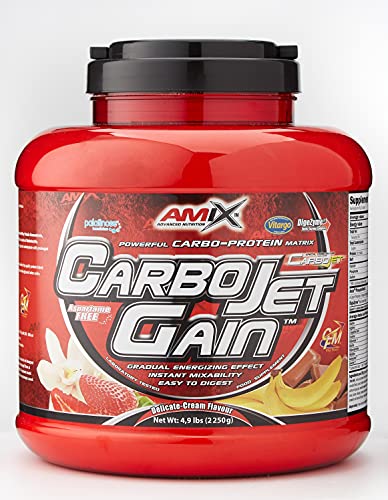 AMIX - Proteína en Polvo Carbojet Gain - Suplemento con Hidratos de Carbono de Alta Calidad -Proteína para Ganar Masa Muscular - Ideal para Atletas de Élite - Sabor Fresa - 2,25 KG