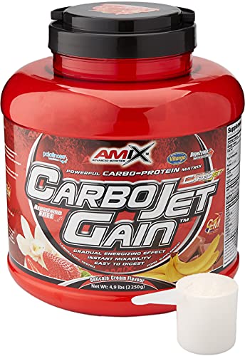 AMIX - Proteína en Polvo Carbojet Gain - Suplemento con Hidratos de Carbono de Alta Calidad -Proteína para Ganar Masa Muscular - Ideal para Atletas de Élite - Sabor Fresa - 2,25 KG
