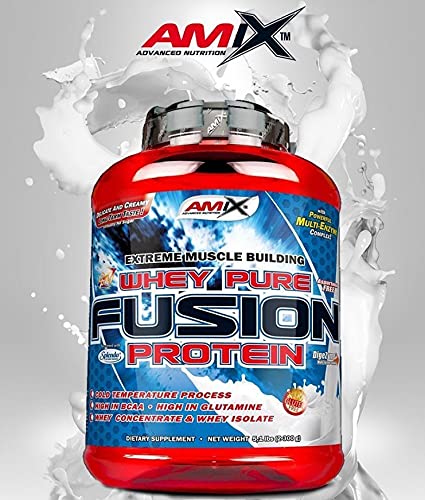 AMIX, Proteína Whey, Pure Fusión, Concentrado de Suero Ultra Filtrado, Sabor Chocolate, Proteínas para Aumentar Masa Muscular, Proteína Isolada con Splenda, Contiene L-glutamina, 2,3 Kg