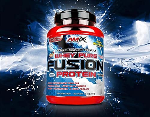 AMIX, Proteína Whey, Pure Fusión, Concentrado de Suero Ultra Filtrado, Sabor moca, chocolate y café, Proteínas para Aumentar Masa Muscula, Proteína Isolada con Splenda, Contiene L-glutamina , 1 Kg