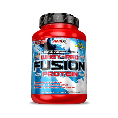 AMIX, Proteína Whey, Pure Fusión, Concentrado de Suero Ultra Filtrado, Sabor moca, chocolate y café, Proteínas para Aumentar Masa Muscula, Proteína Isolada con Splenda, Contiene L-glutamina , 1 Kg