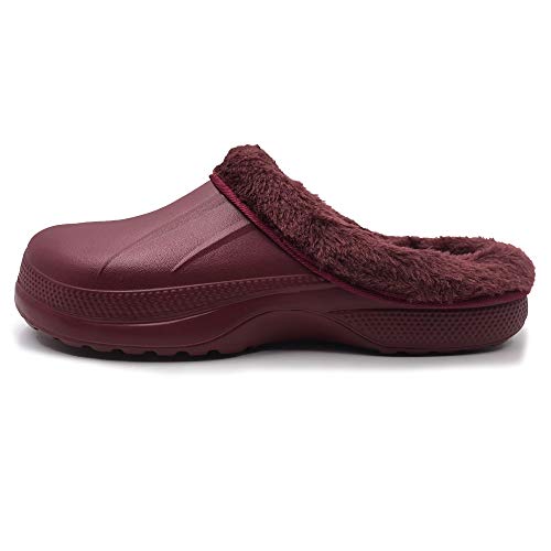 AMOJI Zuecos con Forro de Invierno Zapatos de jardín de Piel Forro de vellón Forro de Ferry Zapatillas Zapatos de casa cálidos Habitación Forro borroso Hombres Mujeres Borgoña 1534 Talla 39 EU