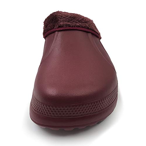 AMOJI Zuecos con Forro de Invierno Zapatos de jardín de Piel Forro de vellón Forro de Ferry Zapatillas Zapatos de casa cálidos Habitación Forro borroso Hombres Mujeres Borgoña 1534 Talla 39 EU