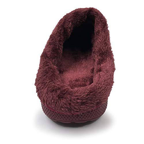 AMOJI Zuecos con Forro de Invierno Zapatos de jardín de Piel Forro de vellón Forro de Ferry Zapatillas Zapatos de casa cálidos Habitación Forro borroso Hombres Mujeres Borgoña 1534 Talla 39 EU