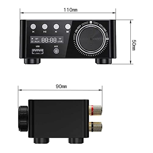 Amplificador de audio, Mini Audio HiFi Bluetooth 5.0 Potencia Clase D Amplificador Amplificador digital 50W * 2 Audio para el hogar Coche Marina USB/AUX