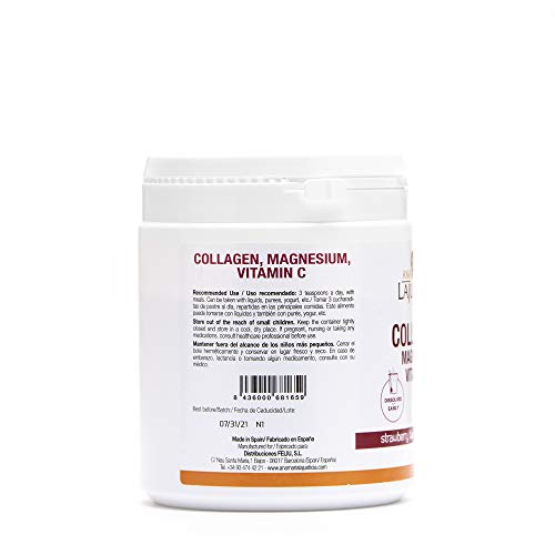 Ana Maria Lajusticia - Colágeno con magnesio y vit c – 350 gramos (sabor fresa) articulaciones fuertes y piel tersa. Regenerador de tejidos con colágeno hidrolizado tipo 1 y 2. Envase para 46 días.