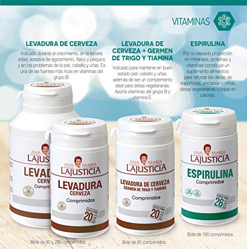 Ana Maria Lajusticia - Espirulina – 160 comprimidos fuente de proteínas, vitaminas y minerales. Detox y saciante. Apto para veganos. Envase para 26 días de tratamiento.