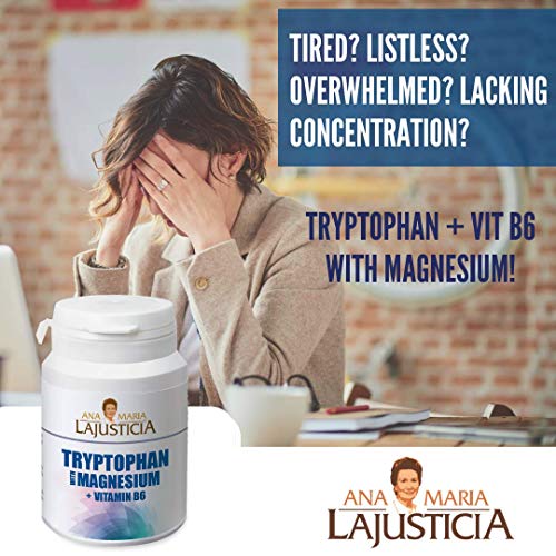 Ana Maria Lajusticia - Triptófano con magnesio + VIT B6 – 60 comprimidos. Reduce la ansiedad, el cansancio y regula el reloj interno. Apto para veganos. Envase para 30 días de tratamiento.