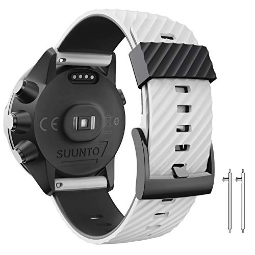 ANBEST 24mm Pulsera de Silicona Compatible con Suunto 9/Suunto 7/Suunto 9 Baro Correa, Brazalete Deportiva de Repuesto para Spartan Sport/Suunto D5, Blanco/Negro