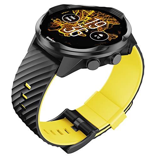 ANBEST 24mm Pulsera de Silicona Compatible con Suunto 9/Suunto 7/Suunto 9 Baro Correa, Brazalete Deportiva de Repuesto para Spartan Sport/Suunto D5, Negro/Amarillo