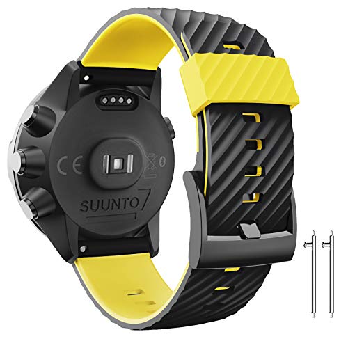 ANBEST 24mm Pulsera de Silicona Compatible con Suunto 9/Suunto 7/Suunto 9 Baro Correa, Brazalete Deportiva de Repuesto para Spartan Sport/Suunto D5, Negro/Amarillo