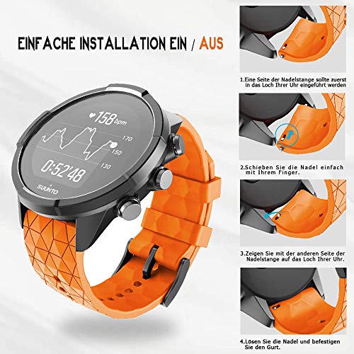 ANBEST Compatible con Suunto 9/Suunto 9 Baro/Suunto 7 Correas, Pulseras de Repuesto de 24mm de Silicona para Suunto D5/Suunto Spartan Sport Wrist HR Smart Watch, Naranja