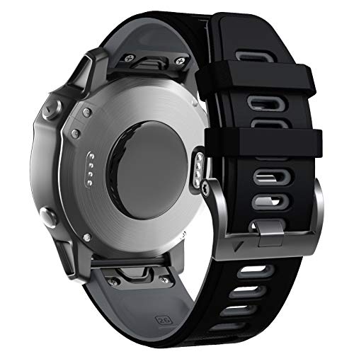 ANBEST Pulsera de Silicona Compatible con Fenix 6X/Fenix 5X Correa, Pulsera de Repuesto de 26mm con Liberación Rápida para Fenix 5X Plus/Fenix 6X Pro/Fenix 3/Fenix 3HR, Negro/Gris