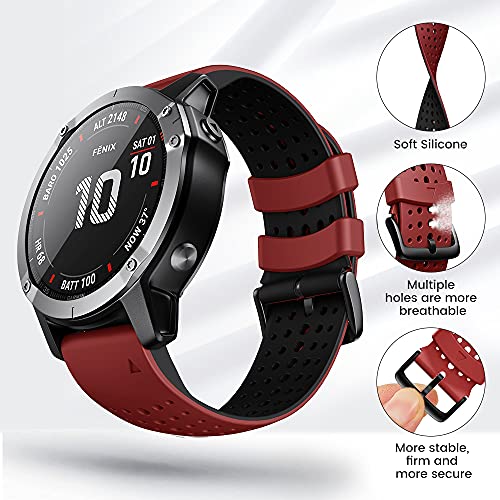 ANBEST Pulsera de Silicona Compatible con Garmin Fenix ​​5X/Fenix 6X Correa, 26mm Correa de Repuesto de Liberación Rápida para Fenix ​​6X Pro/Fenix 5X Plus/Fenix ​​3HR/Fenix ​​3, Rojo/Negro