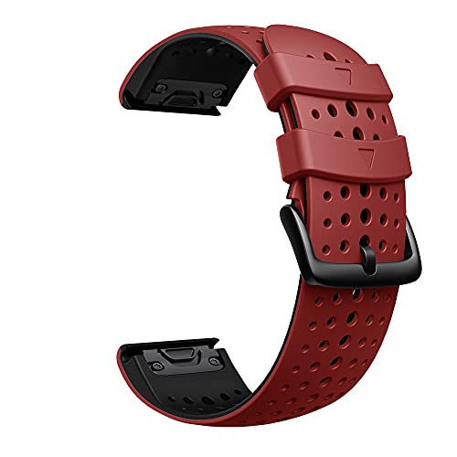 ANBEST Pulsera de Silicona Compatible con Garmin Fenix ​​5X/Fenix 6X Correa, 26mm Correa de Repuesto de Liberación Rápida para Fenix ​​6X Pro/Fenix 5X Plus/Fenix ​​3HR/Fenix ​​3, Rojo/Negro