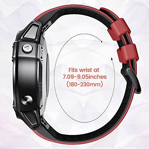 ANBEST Pulsera de Silicona Compatible con Garmin Fenix ​​5X/Fenix 6X Correa, 26mm Correa de Repuesto de Liberación Rápida para Fenix ​​6X Pro/Fenix 5X Plus/Fenix ​​3HR/Fenix ​​3, Rojo/Negro