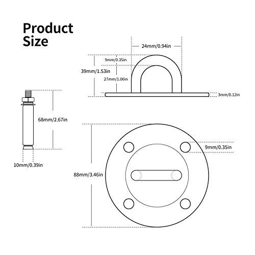 Anclaje, Anclaje para Pared, Ganchos de Techo, de Techo con Tornillos y Pared para Entrenamiento de Suspensión, Acero Inoxidable (2Pcs)