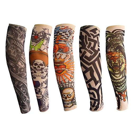 ANGTUO Mangas del Brazo del Tatuaje para niños, 5 PCS Manga del Brazo de protección UV al Aire Libre Manopla del Tatuaje elástico Temporal de Nylon elástico para niños y niñas