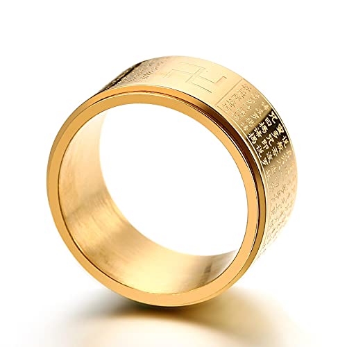 Anillo de acero inoxidable de unión de hombres budistas ZIYUYANGB con caracteres chinos giratorio de doble capa 11 Goldcolor