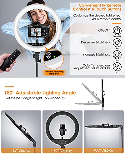 Anillo de luz LED de 18 pulgadas, 55 W, regulable, 2800 – 6000 K, trípode, mando a distancia, Bluetooth, soporte para teléfono móvil, bolsa de transporte para Titok YouTube, Make Up, Vlog Self-Porträt