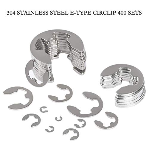 Anillo de retención externo con clip de acero inoxidable 304, 400 piezas, 13 tamaños, con caja de plástico, para 1,5/2/2,5/3/4/5/6/7/8/9/10/12/15 mm
