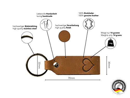 ANKERPUNKT Llavero de cuero con corazón grabado - Regalos de Navidad para mujeres Hombres Mejor amiga amigo - Idea de regalo para el aniversario Cumpleaños - Made in Germany (marrón oscuro)