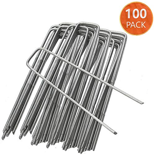 ANSIO Paquete de 100 Galvanizado en Forma de U piquetas - 150mm/6, Grapas Jardin Anclas de Suelo Camping Piquetas Ideal para Cesped Artificial, Tela Antihierbas