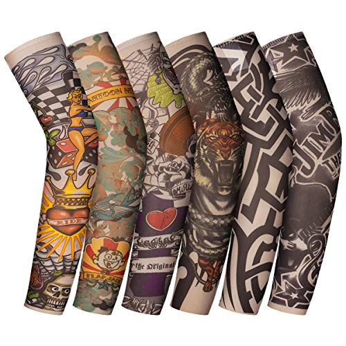 ANSUG 6 Piezas Mangas de Tatuaje para niños Mangas de Tatuaje Falsas temporales Medias de protección de Brazos para Punk Cool Child, Fiesta de Disfraces