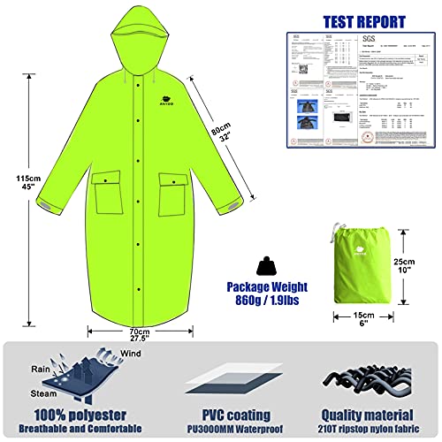 Anyoo Unisex Rain Coat Senderismo Impermeable Empaquetado Impermeable Largo