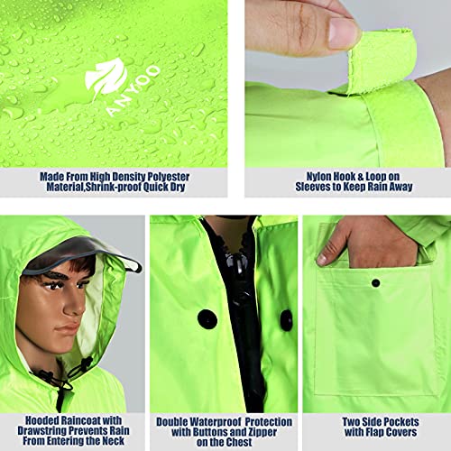 Anyoo Unisex Rain Coat Senderismo Impermeable Empaquetado Impermeable Largo