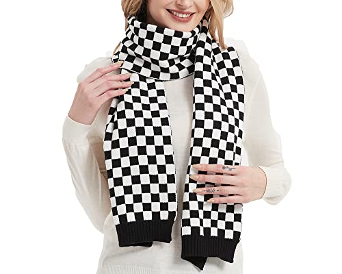 Aodafei Bufandas Mujer Invierno,Cuello Bufanda Mujer de Punto Cuadros Tartan Cálida Cuellos Mujer Bufanda,Tartan Blanco Negro