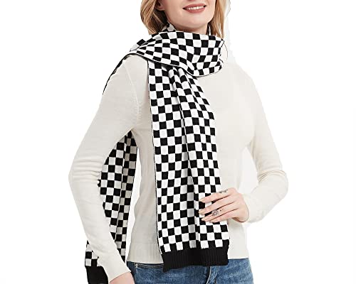 Aodafei Bufandas Mujer Invierno,Cuello Bufanda Mujer de Punto Cuadros Tartan Cálida Cuellos Mujer Bufanda,Tartan Blanco Negro