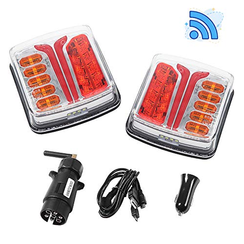 AOHEWEI Kit de Luces Trasera de Remolque LED Inalámbrico Magnético Lámpara De Freno para Camión Iluminación Indicadora 12V con Enchufe de 7 Pines para Remolque, Caravana o Camión (inalámbrico)