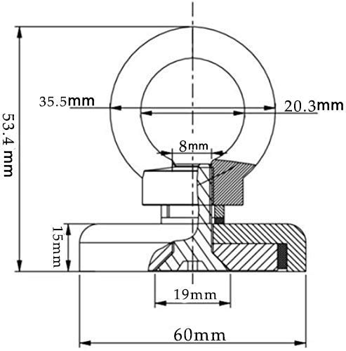 Aoligei Super Potente tirar redondo imán de neodimio con avellanado agujero y cáncamo 181kg fuerza de tracción,diámetro 60 mm y 6 mm trenzado cuerda 66 ft perfecto para imán pesca y recuperar Salvage