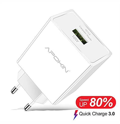 APOKIN® Cargador Ultra Rapido Quick Charge 3.0 USB 3.1A QCAlimentador USB Adaptador de Alimentación y Carga Cargador Compatible Samsung iPhone iPad Huawei Xiaomi OPPO Realme (Sin Cable)