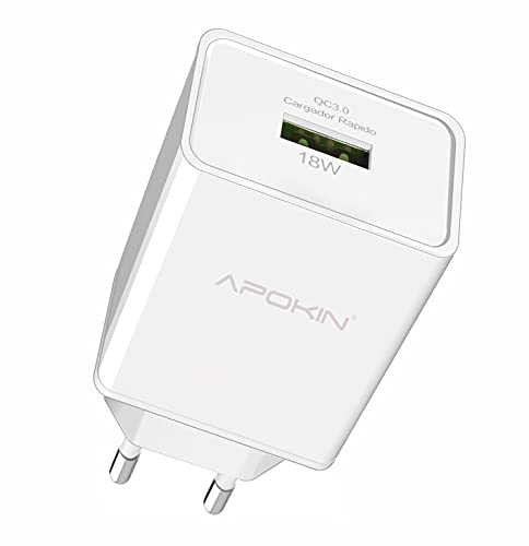 APOKIN® Cargador Ultra Rapido Quick Charge 3.0 USB 3.1A QCAlimentador USB Adaptador de Alimentación y Carga Cargador Compatible Samsung iPhone iPad Huawei Xiaomi OPPO Realme (Sin Cable)