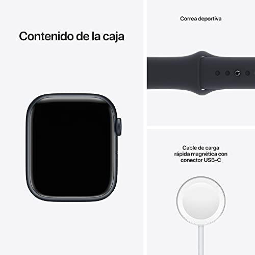 Apple Watch Series 7 (GPS) - Caja de Aluminio en Color Medianoche de 45 mm - Correa Deportiva en Color Medianoche - Talla única