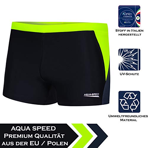 Aqua Speed Dario Mens Bañadores | Pantalones de baño para Hombres | Protección UV | 01. Negro/Gris/Amarillo Fluo | Tamaño: M