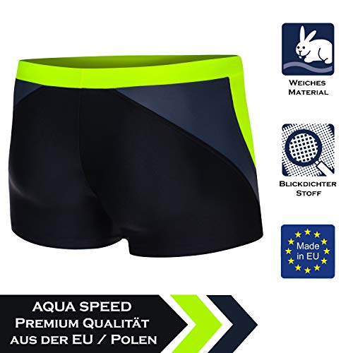 Aqua Speed Dario Mens Bañadores | Pantalones de baño para Hombres | Protección UV | 01. Negro/Gris/Amarillo Fluo | Tamaño: M