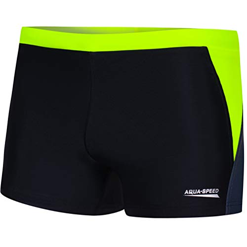 Aqua Speed Dario Mens Bañadores | Pantalones de baño para Hombres | Protección UV | 01. Negro/Gris/Amarillo Fluo | Tamaño: M